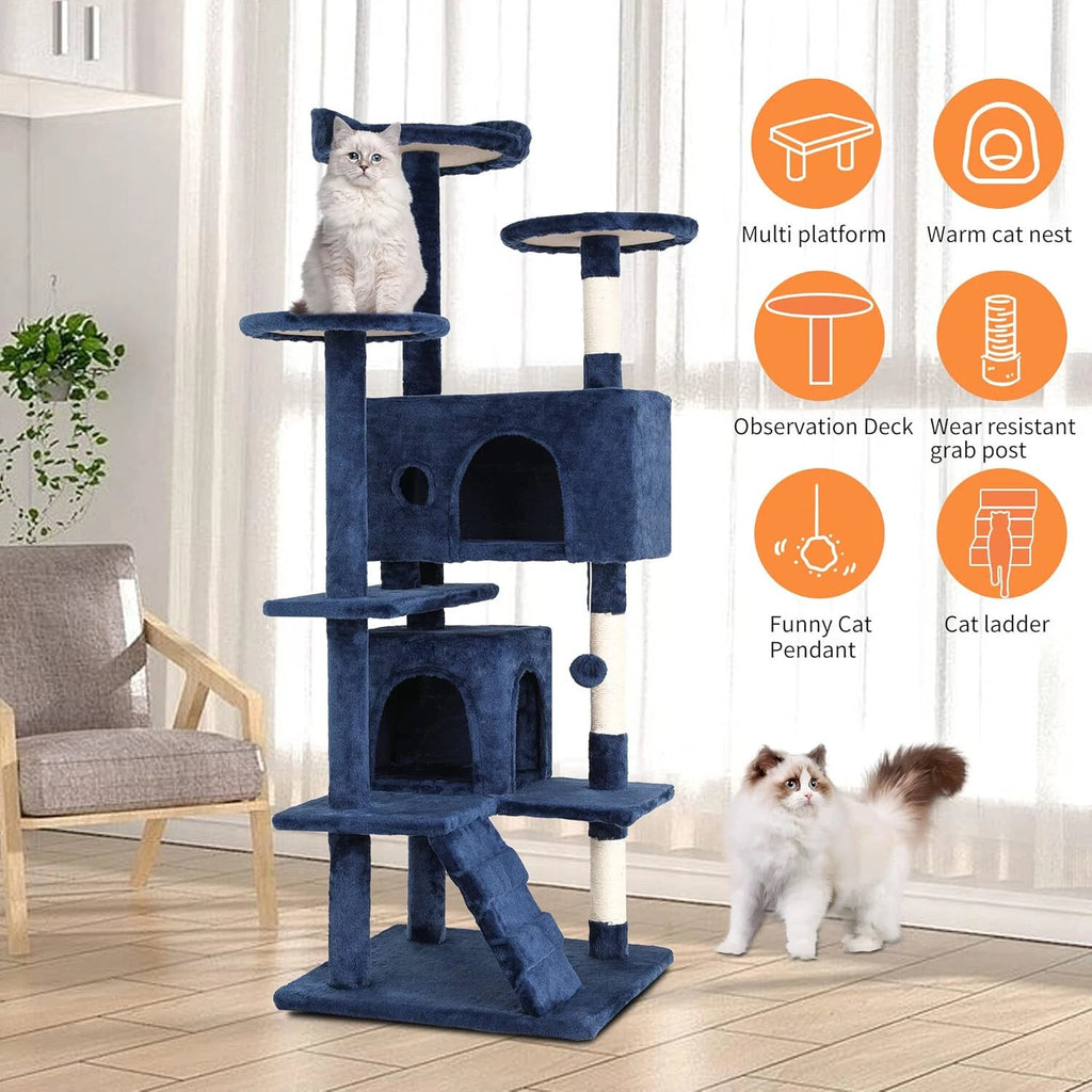 54in Multi-Level Cat Tree Tower Furniture Activity Center with Scratching Posts