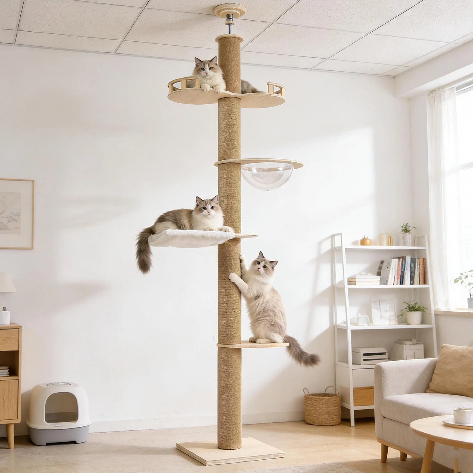 Floor-to-Ceiling Cat Tree Tower Height 102" - 104" w/ Condo & Scratching Posts