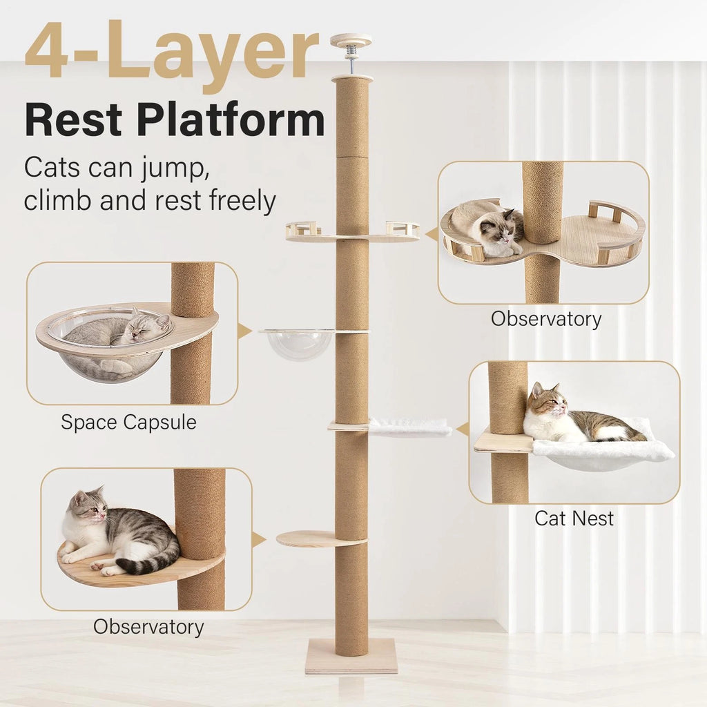 Floor-to-Ceiling Cat Tree Tower Height 102" - 104" w/ Condo & Scratching Posts
