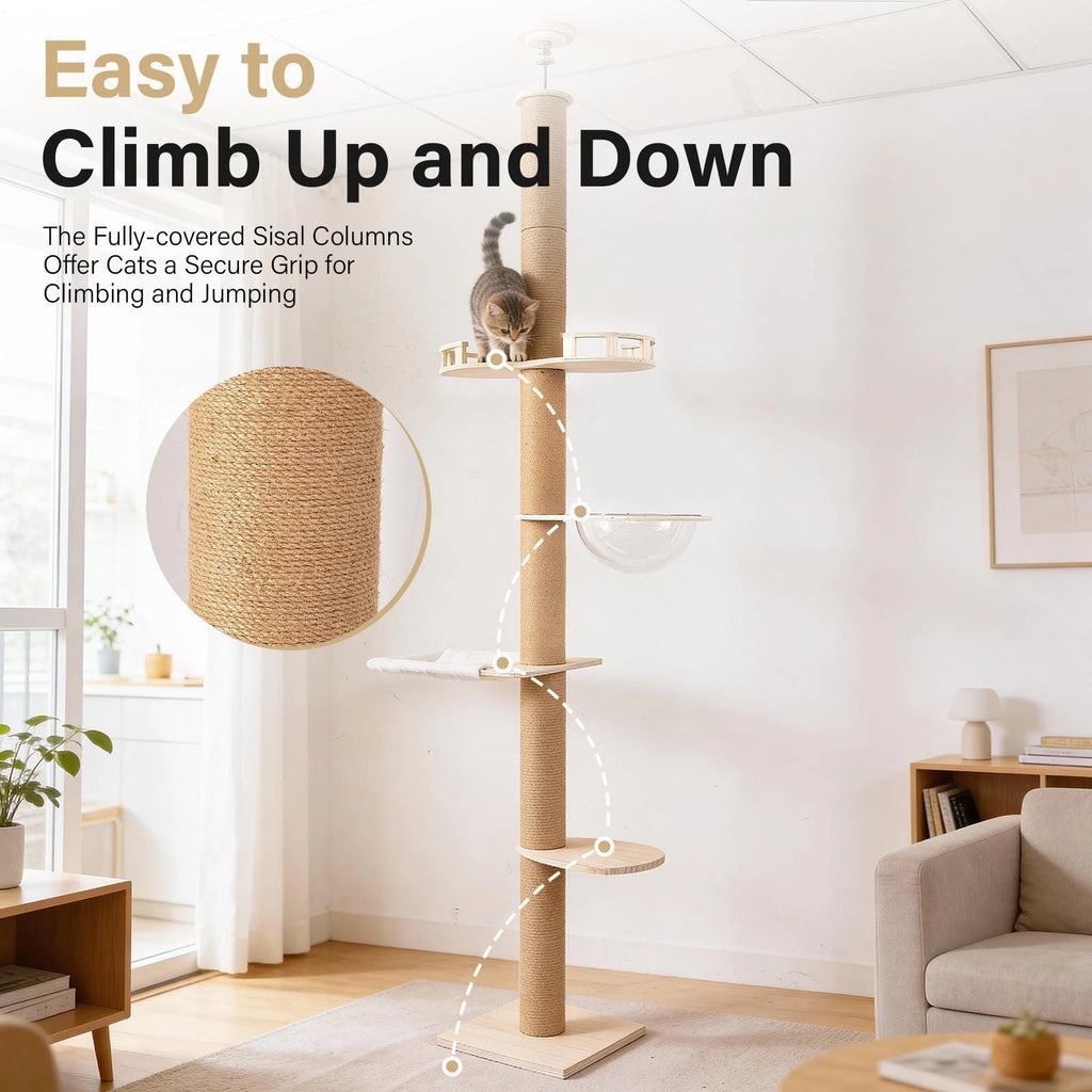 Floor-to-Ceiling Cat Tree Tower Height 102" - 104" w/ Condo & Scratching Posts