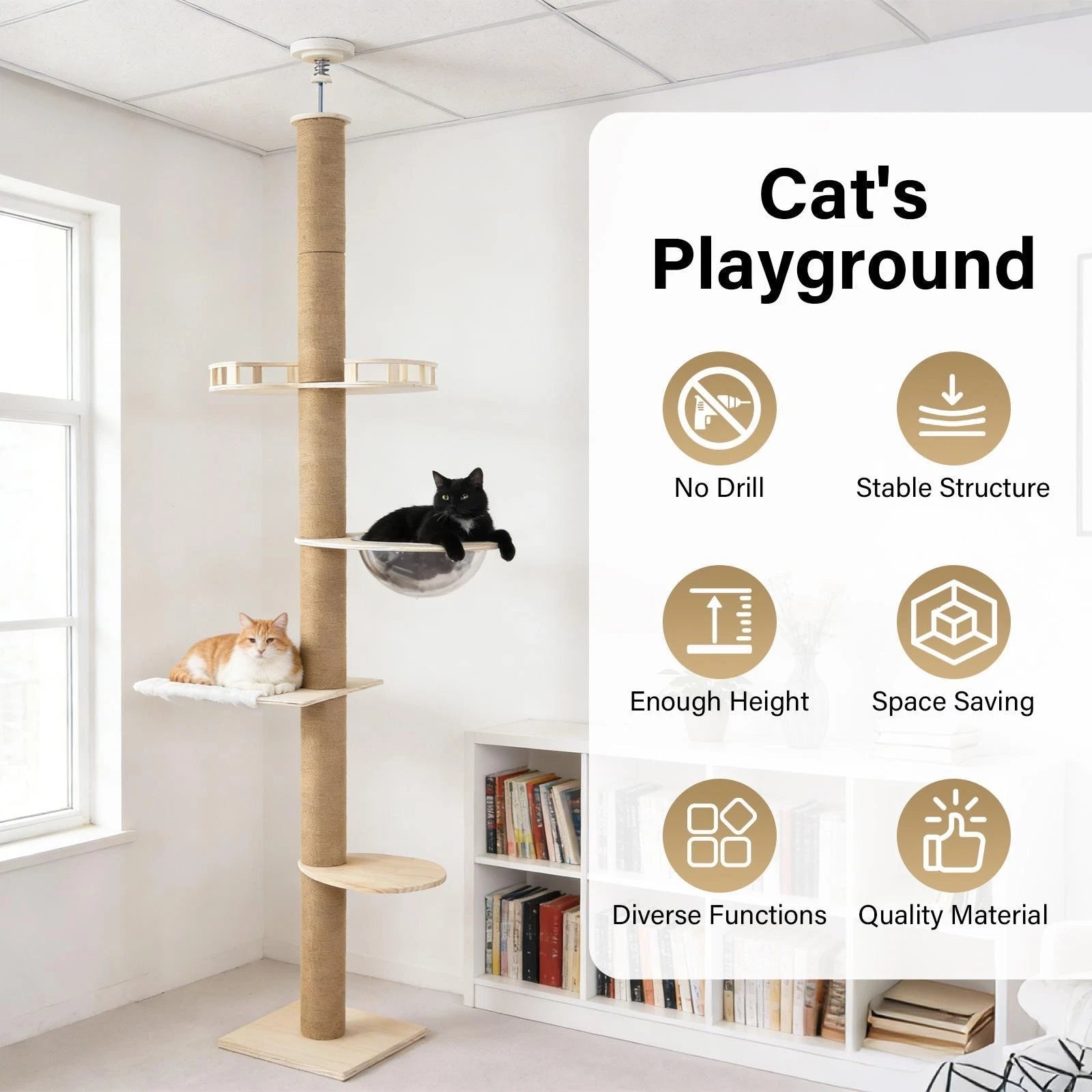 Floor-to-Ceiling Cat Tree Tower Height 102" - 104" w/ Condo & Scratching Posts