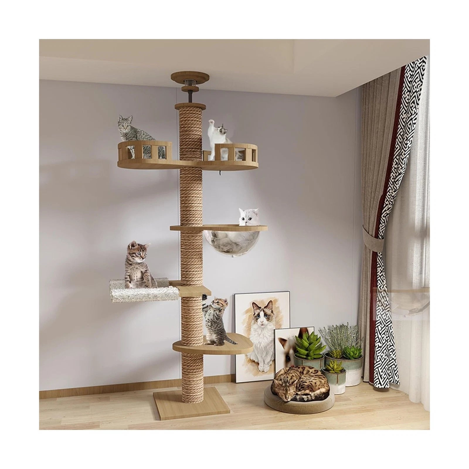 Floor to Ceiling cat Tree - Adjustable Height (95-98in,104.3-108.2in)- with W...