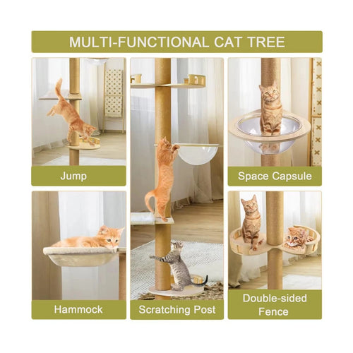 Floor to Ceiling cat Tree - Adjustable Height (95-98in,104.3-108.2in)- with W...