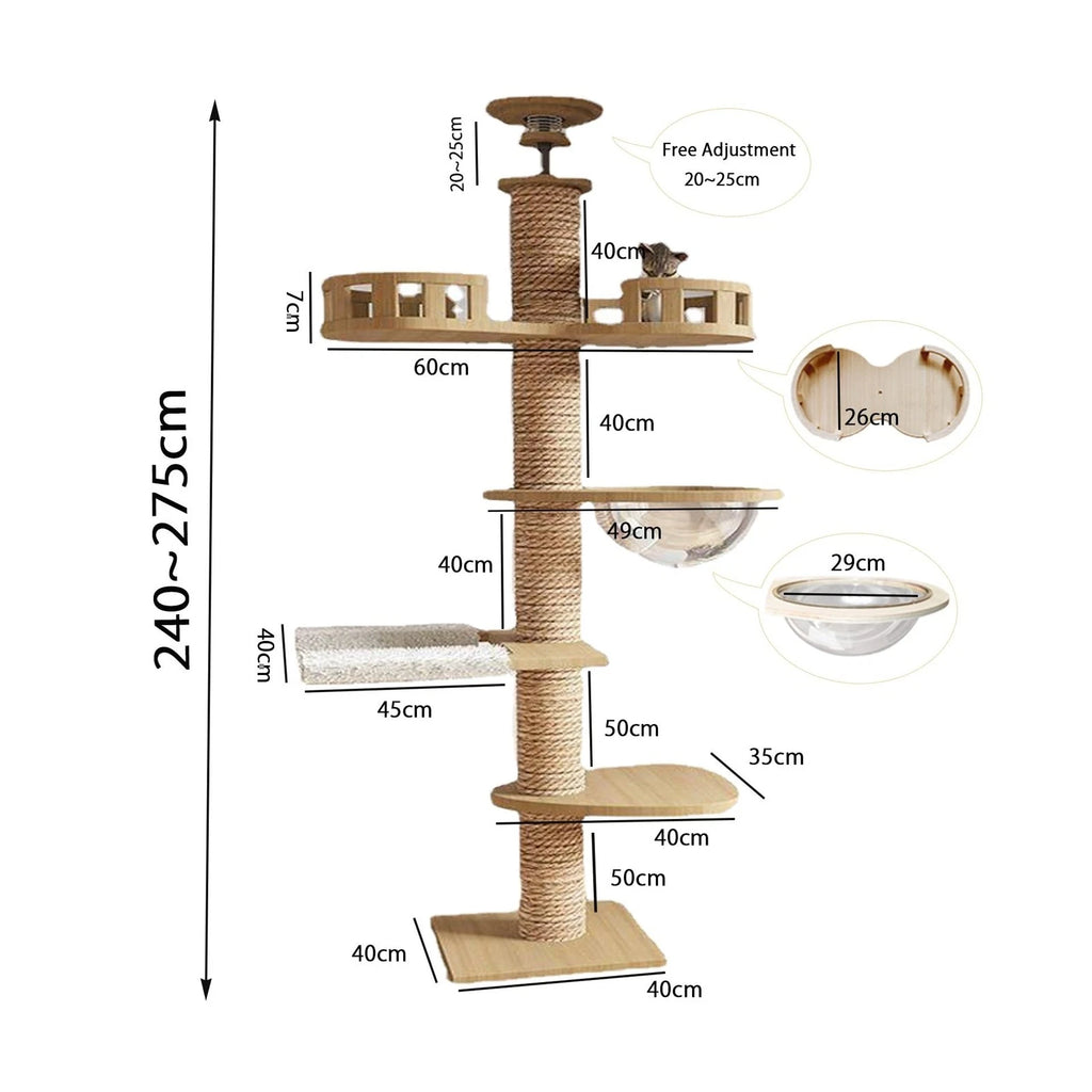 Floor to Ceiling cat Tree - Adjustable Height (95-98in,104.3-108.2in)- with W...